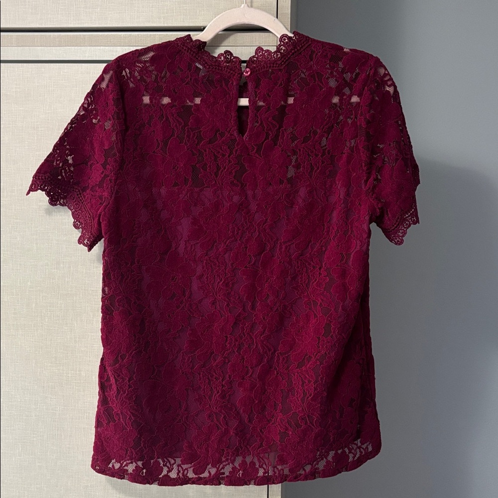 Anthropologie Blue tassel size M Elegant Lace Rapsberry Top - Picture 4 of 6